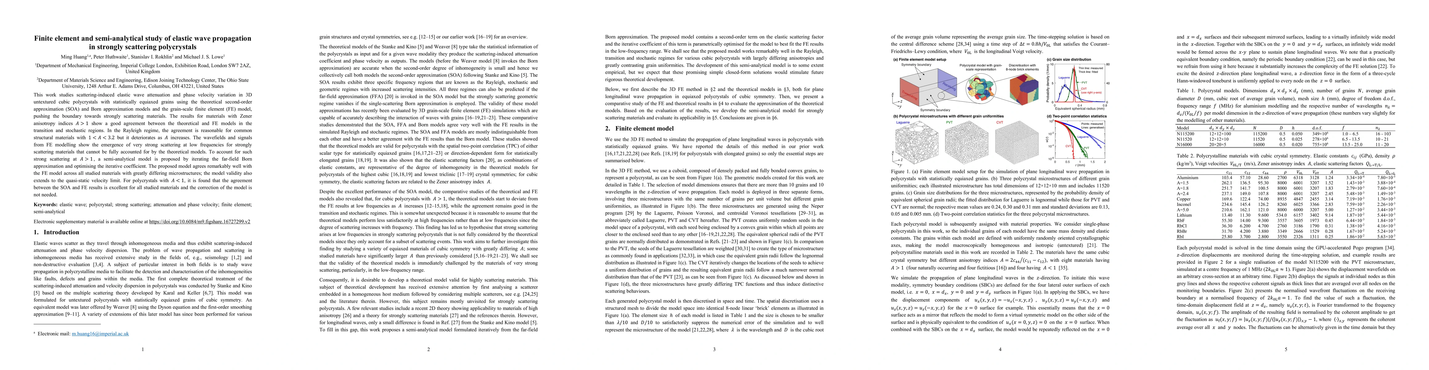Thumbnail for Finite element and semi-analytical study of elastic wave propagation in
  strongly scattering polycrystals