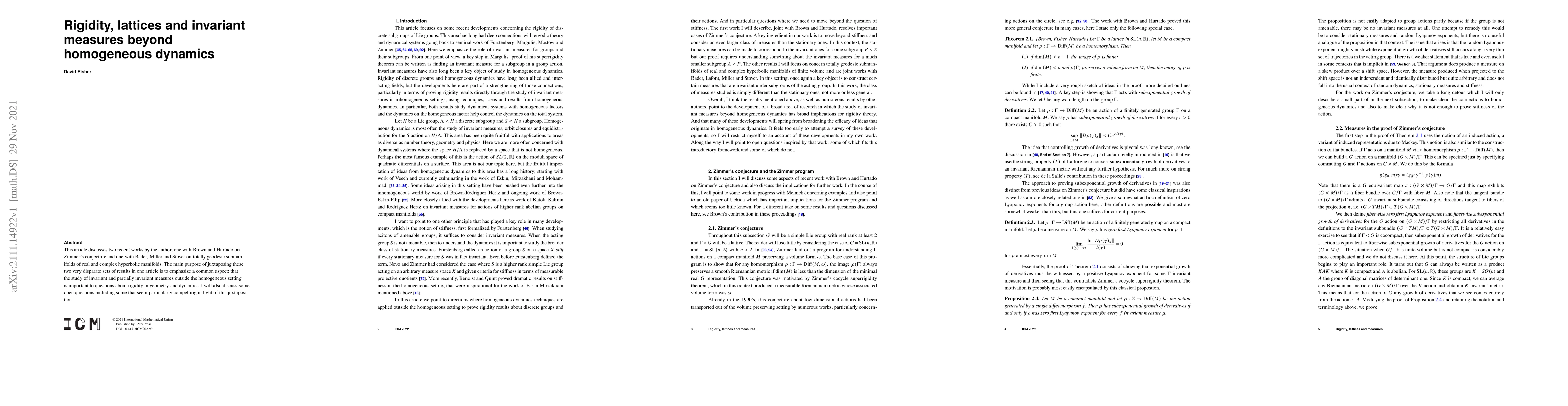 Thumbnail for Rigidity, lattices and invariant measures beyond homogeneous dynamics