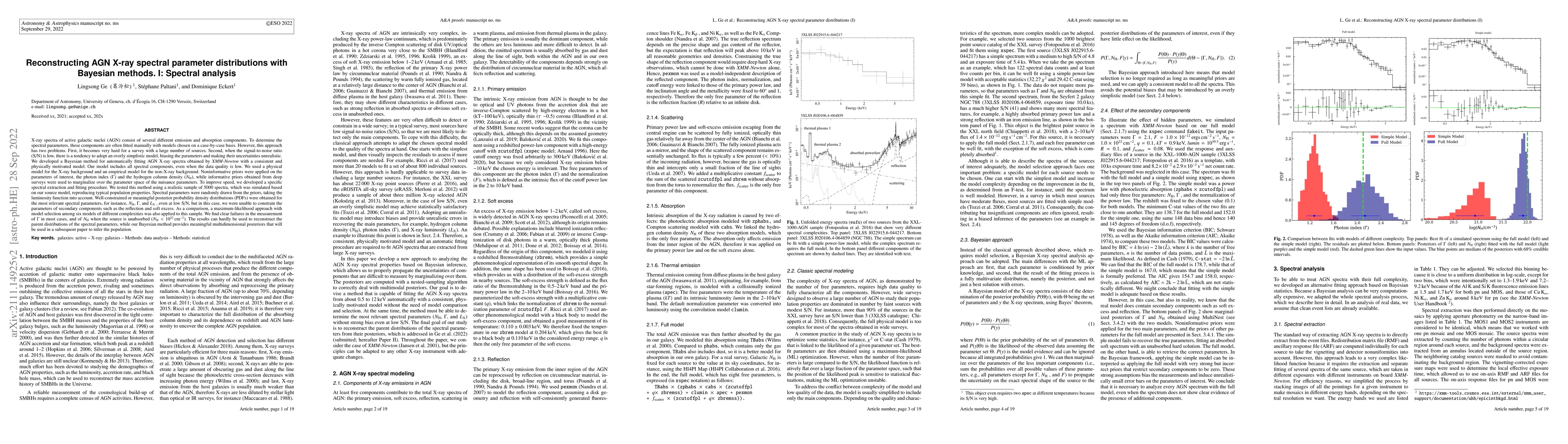 Thumbnail for Reconstructing AGN X-ray spectral parameter distributions with Bayesian
  methods I: Spectral analysis