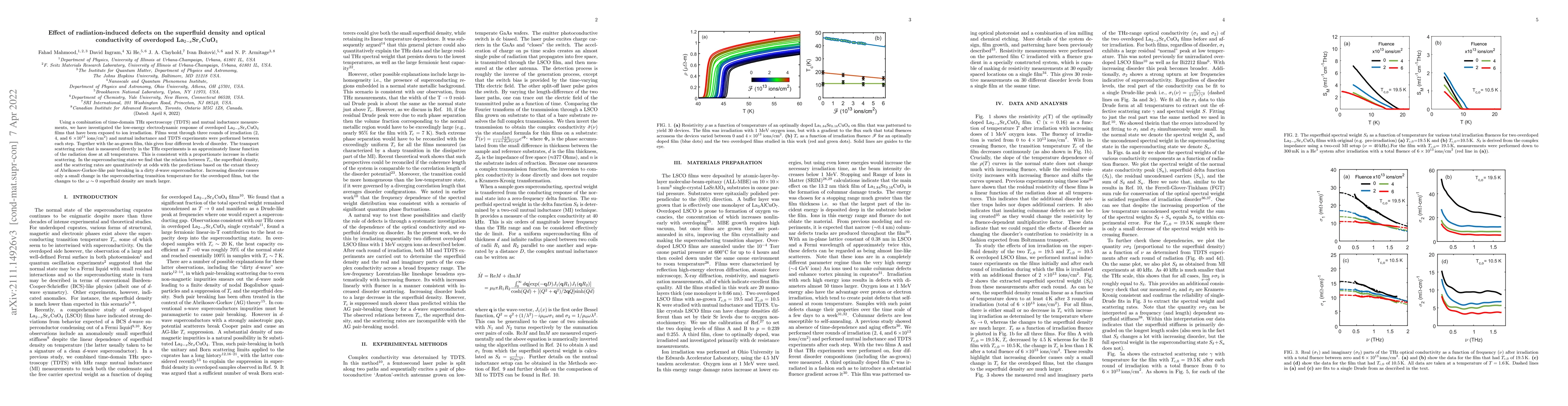 Thumbnail for Effect of radiation-induced defects on the superfluid density and
  optical conductivity of overdoped La$_{2-x}$Sr$_x$CuO$_4$