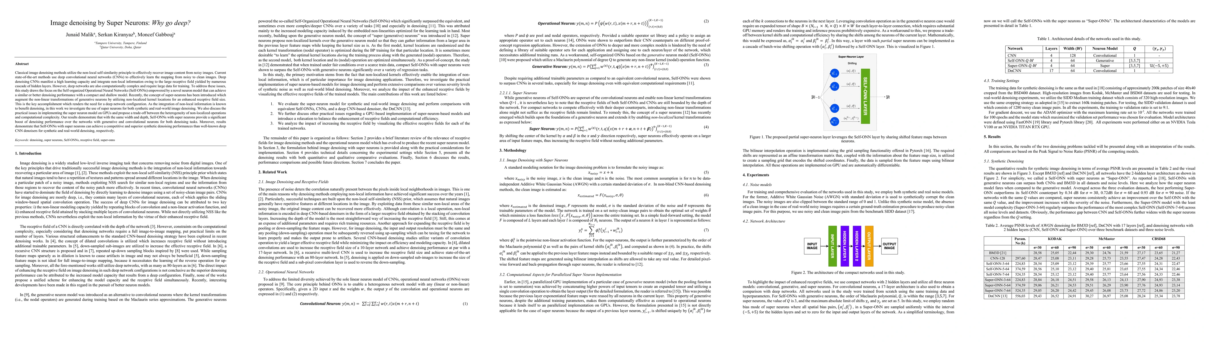 Thumbnail for Image denoising by Super Neurons: Why go deep?