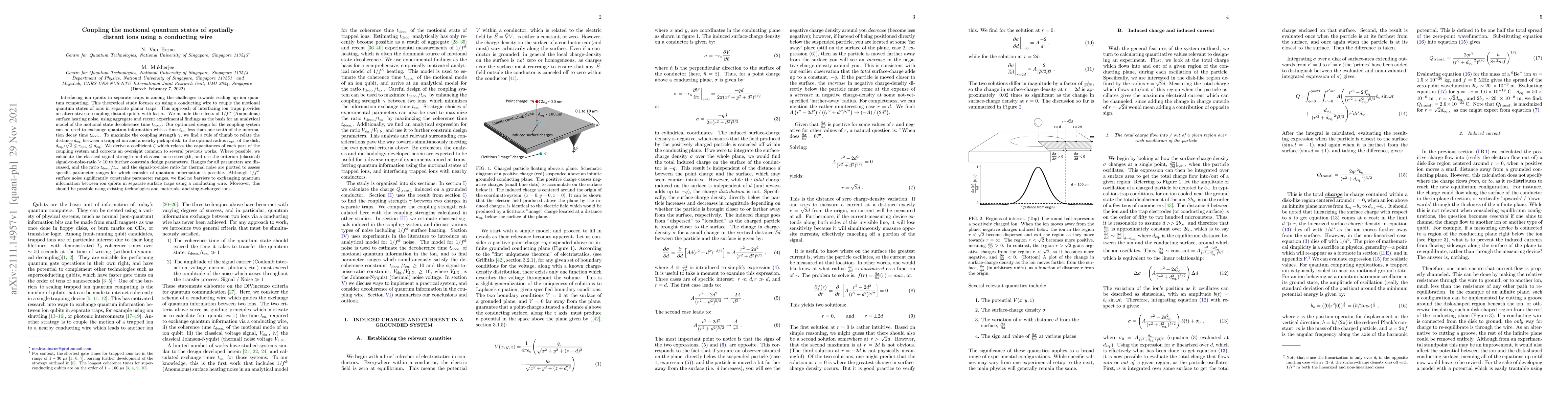 Thumbnail for Coupling the motional quantum states of spatially distant ions using a
  conducting wire