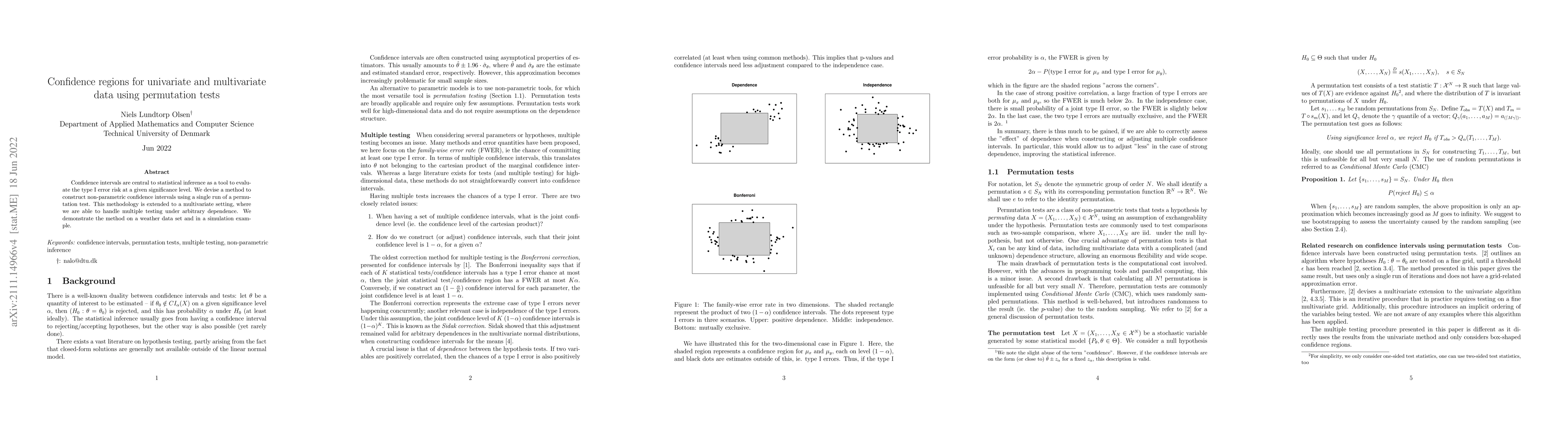 Thumbnail for Confidence regions for univariate and multivariate data using
  permutation tests