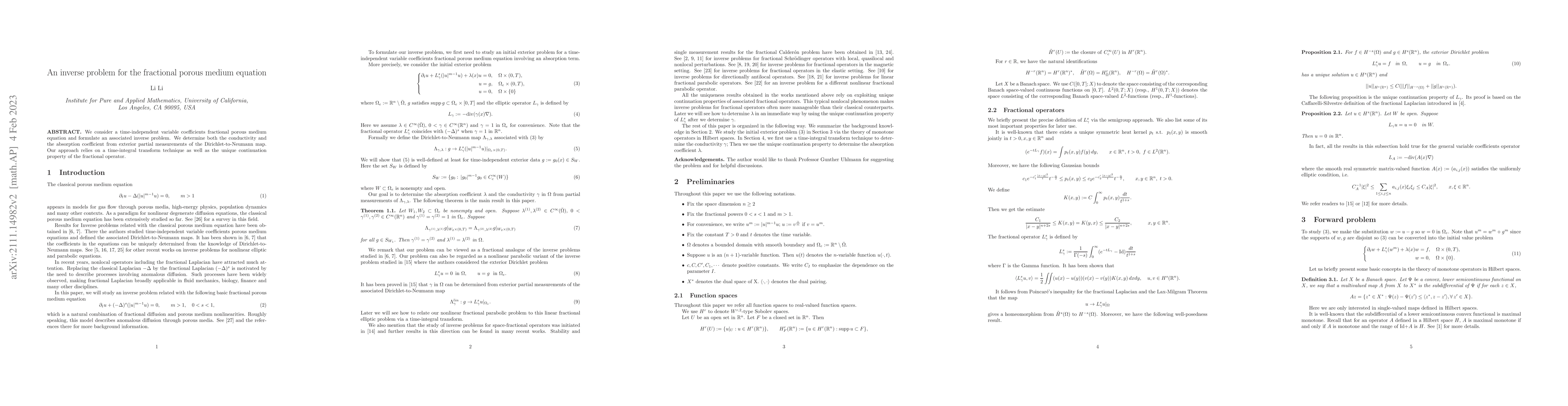 Thumbnail for An inverse problem for the fractional porous medium equation