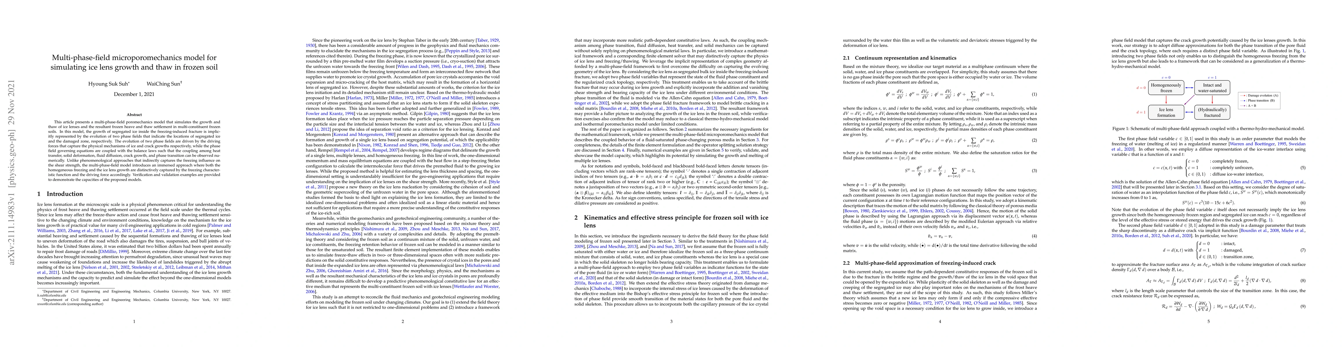 Thumbnail for Multi-phase-field microporomechanics model for simulating ice lens
  growth and thaw in frozen soil