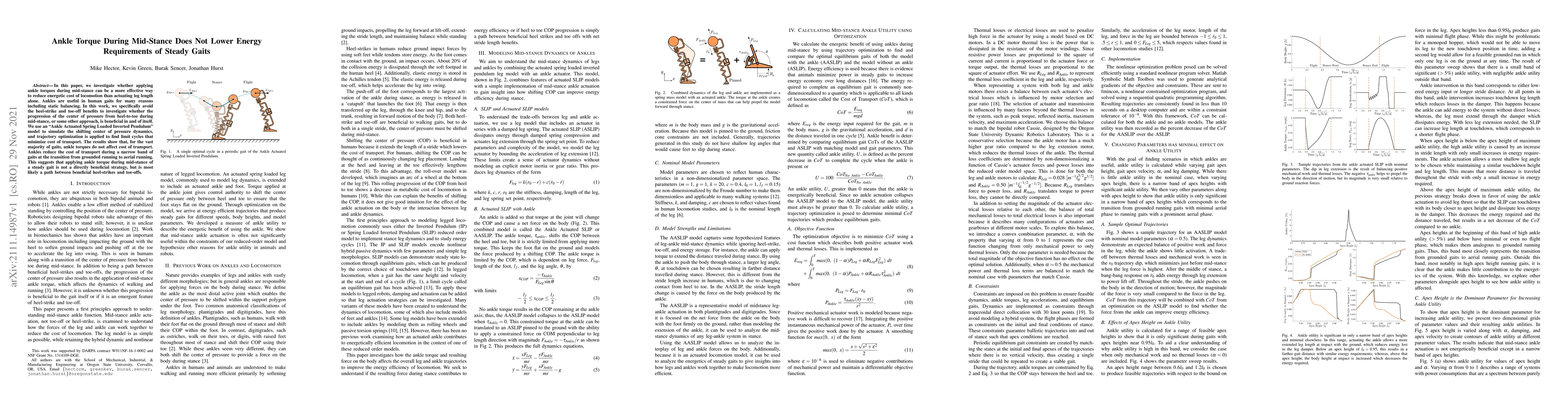 Thumbnail for Ankle Torque During Mid-Stance Does Not Lower Energy Requirements of
  Steady Gaits
