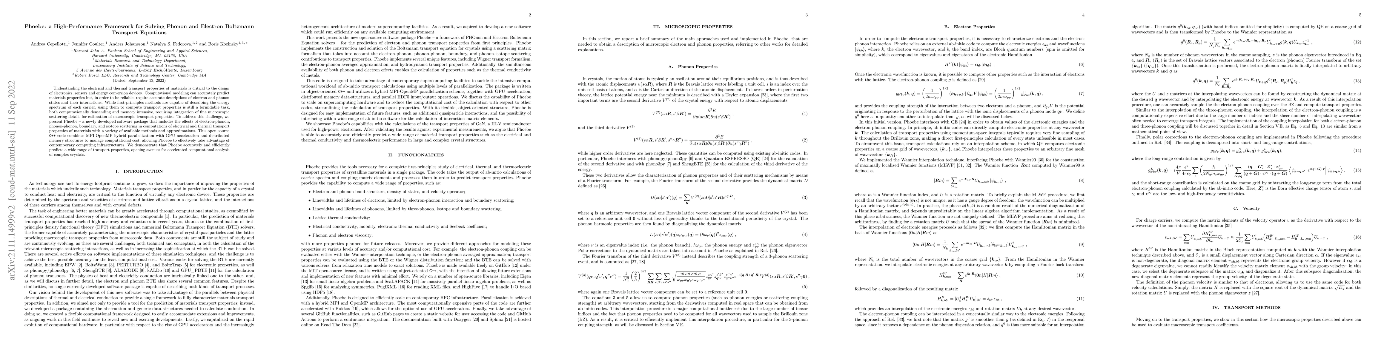Thumbnail for Phoebe: a High-Performance Framework for Solving Phonon and Electron
  Boltzmann Transport Equations
