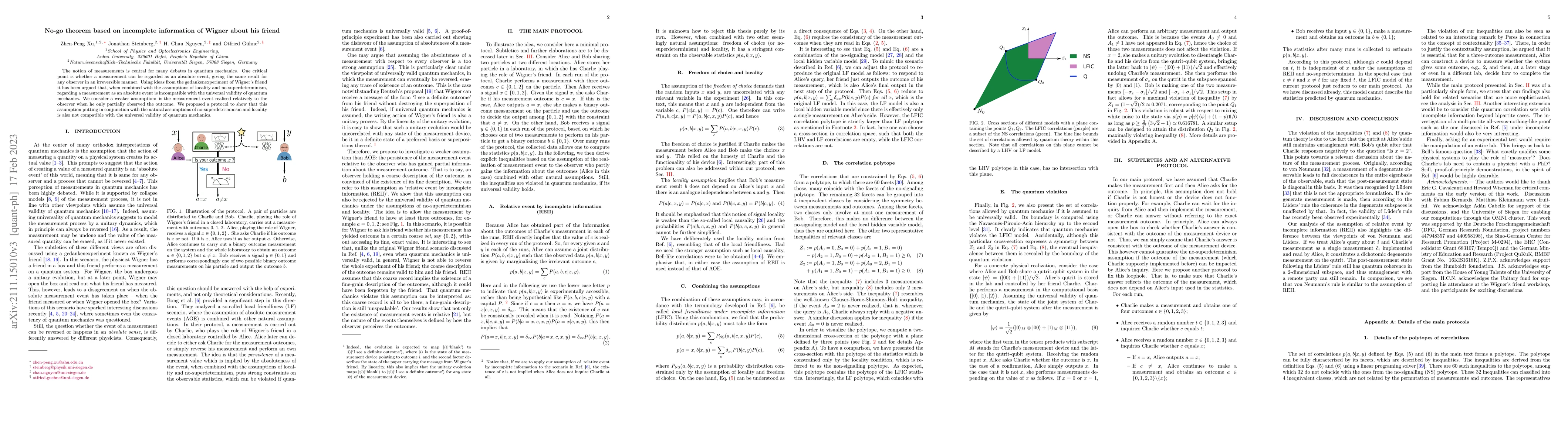 Thumbnail for No-go theorem based on incomplete information of Wigner about his friend