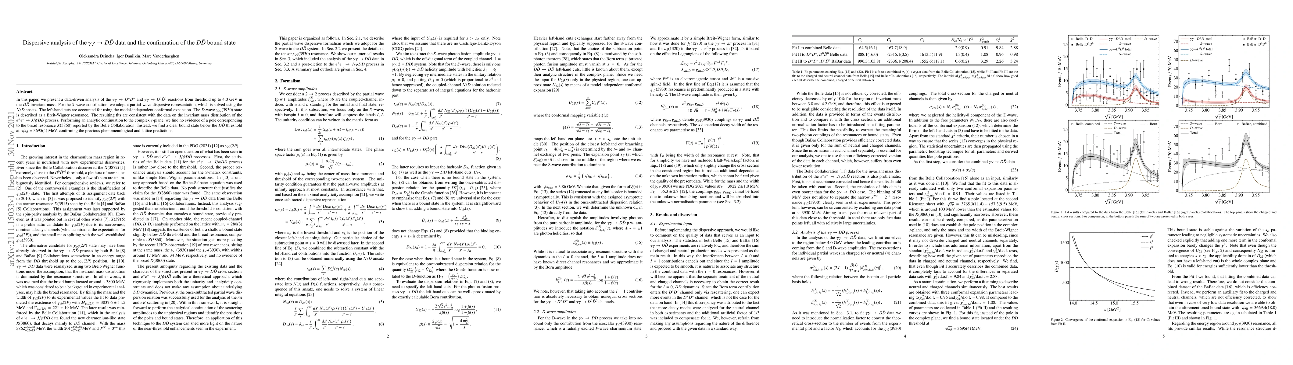 Thumbnail for Dispersive analysis of the $\gamma\gamma \to D \bar{D}$ data and the
  confirmation of the $D \bar{D}$ bound state