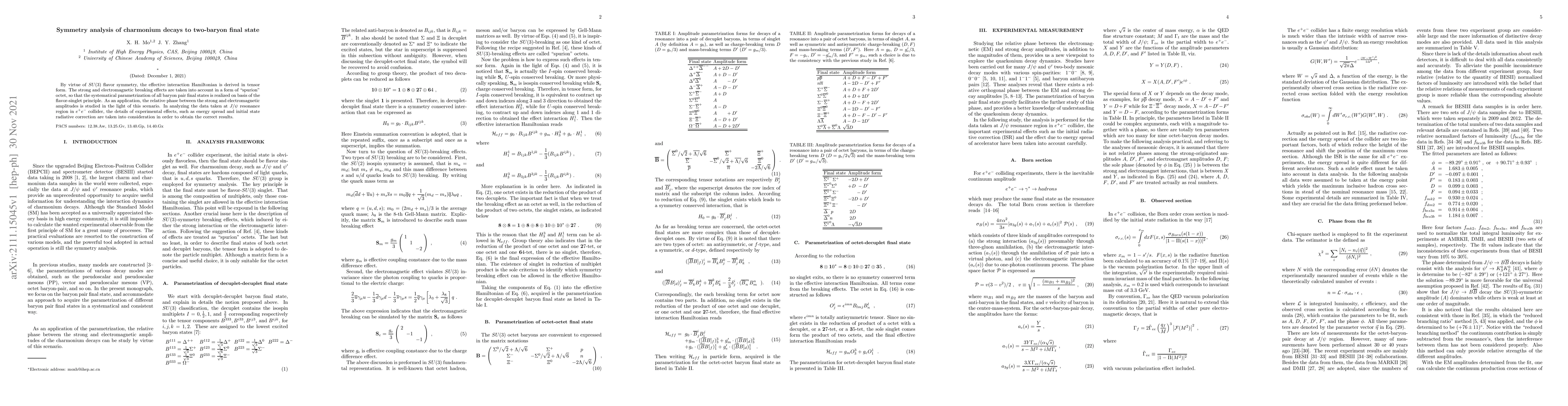 Thumbnail for Symmetry analysis of charmonium decays to two-baryon final state