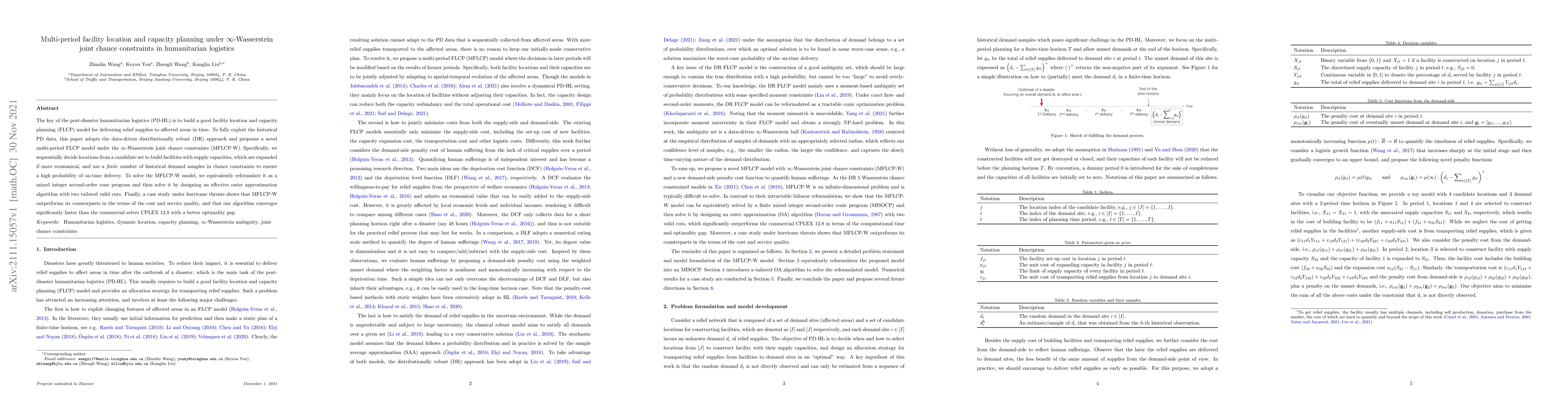 Thumbnail for Multi-period facility location and capacity planning under
  $\infty$-Wasserstein joint chance constraints in humanitarian logistics