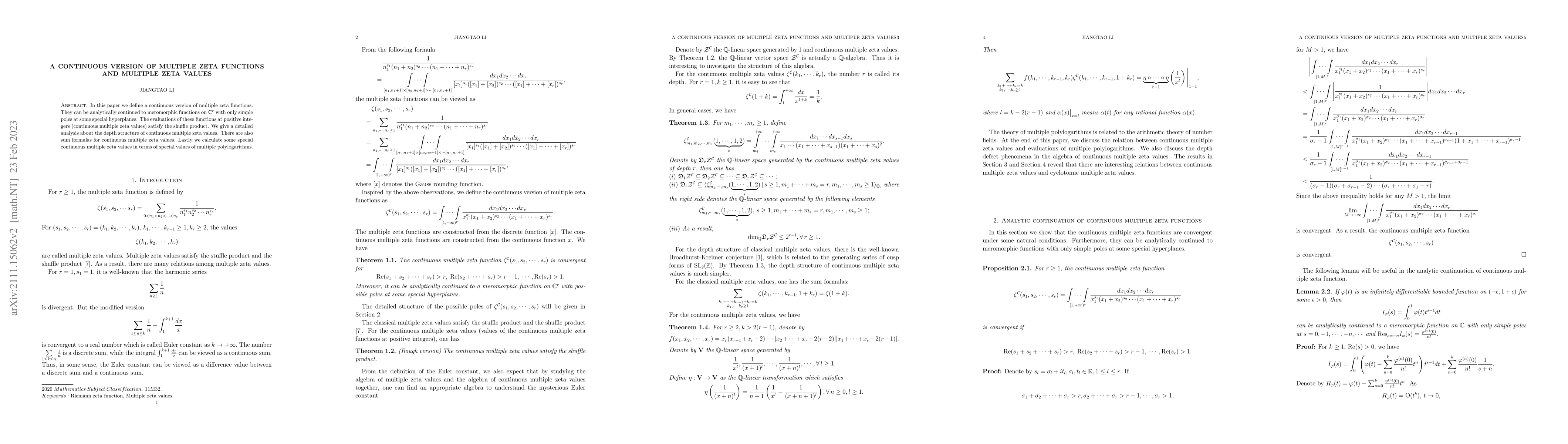 Thumbnail for A continuous version of multiple zeta functions and multiple zeta values