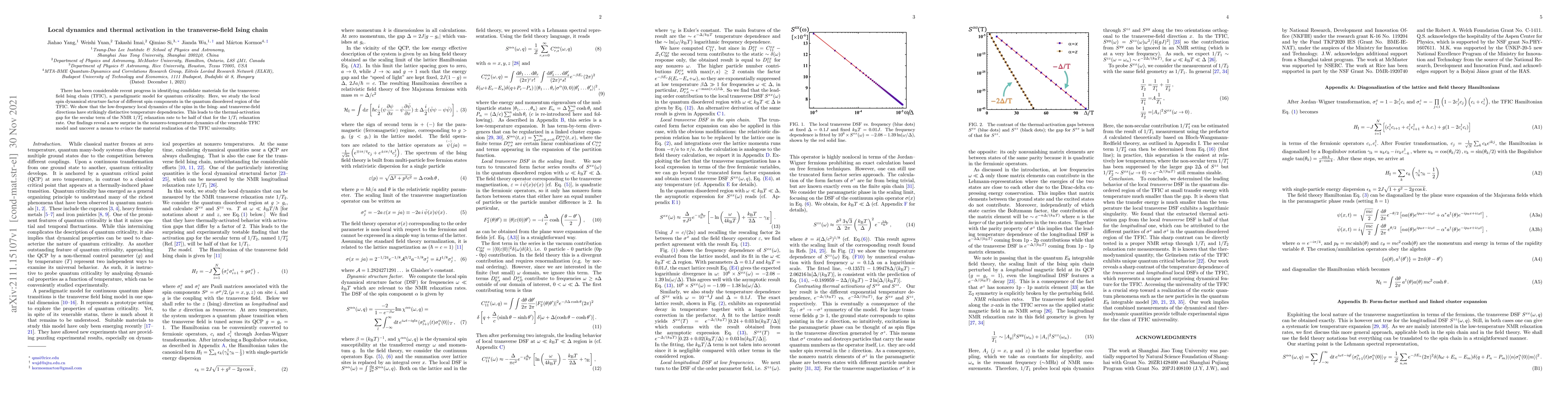 Thumbnail for Local dynamics and thermal activation in the transverse-field Ising
  chain