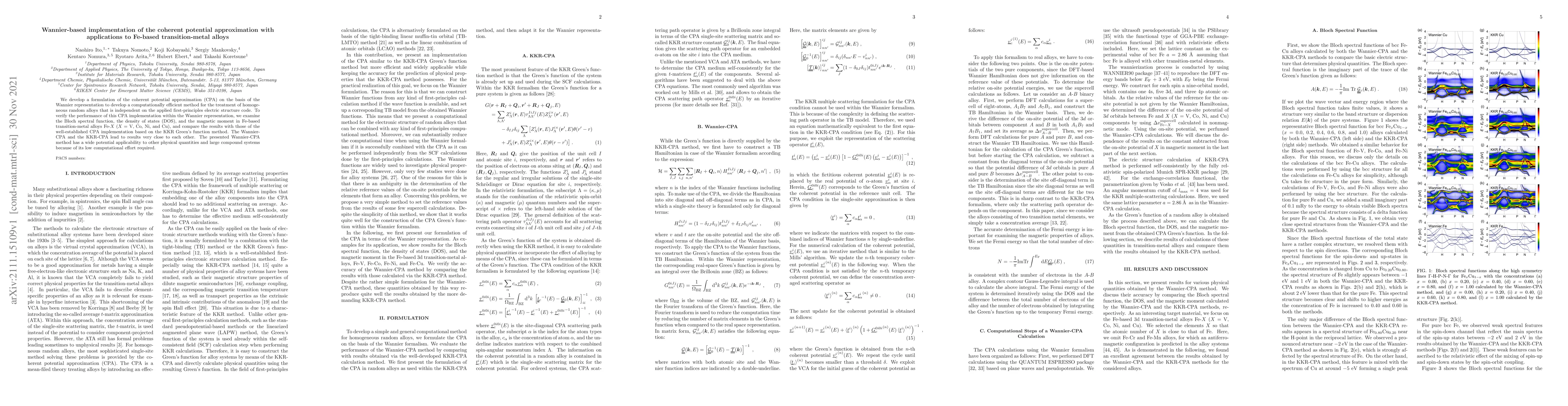 Thumbnail for Wannier-based implementation of the coherent potential approximation
  with applications to Fe-based transition-metal alloys