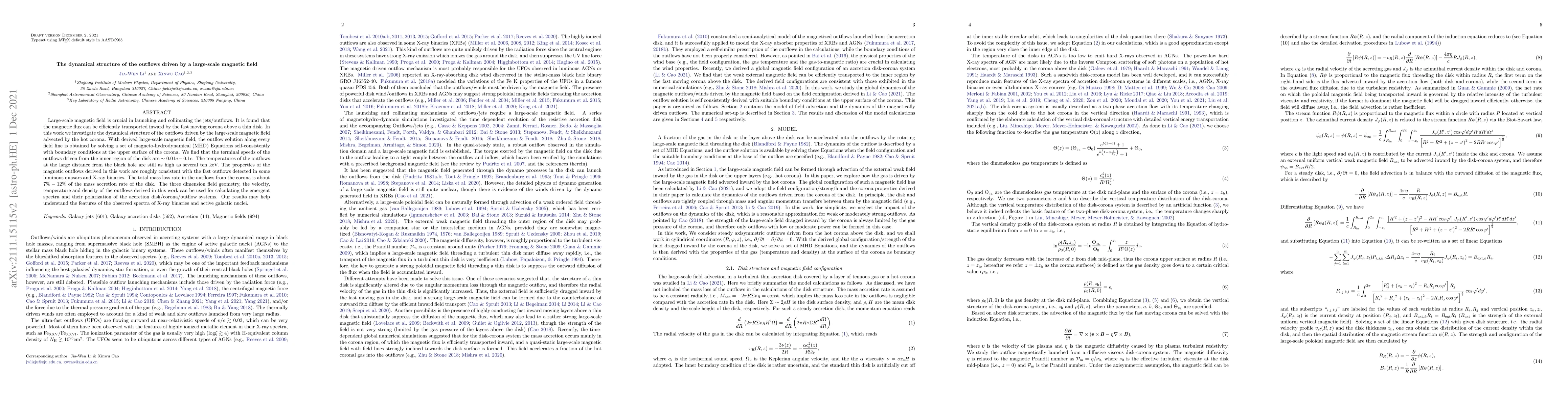 Thumbnail for The dynamical structure of the outflows driven by a large-scale magnetic
  field