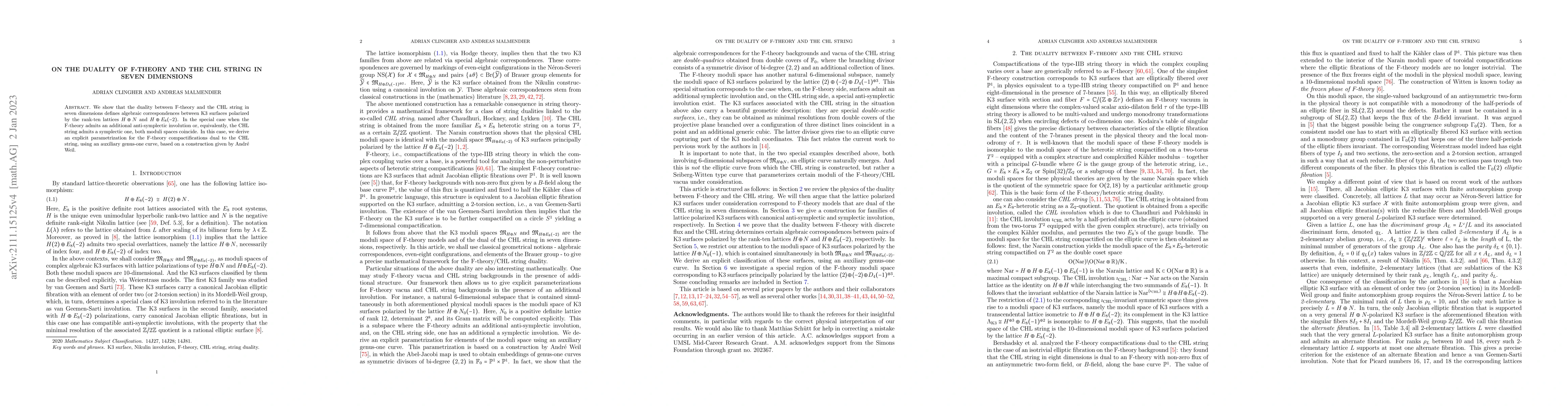Thumbnail for On the duality of F-theory and the CHL string in seven dimensions