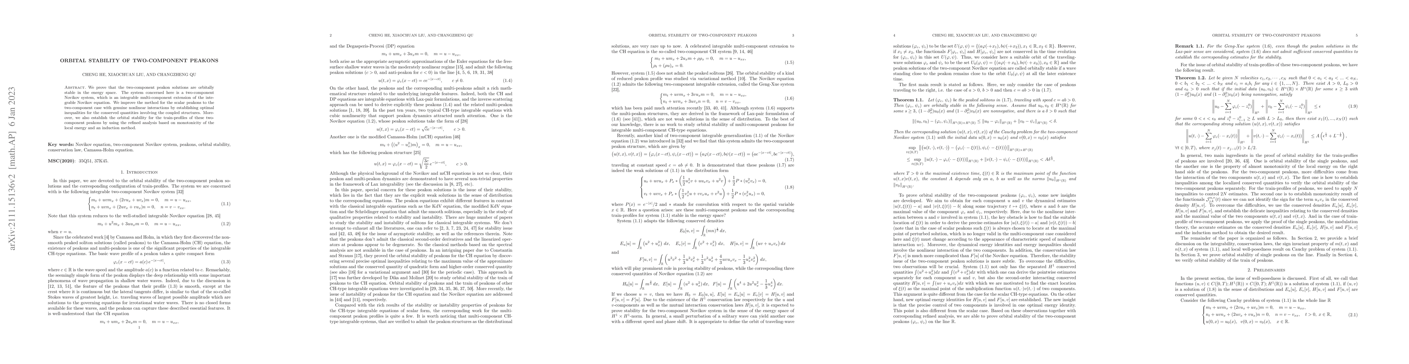 Thumbnail for Orbital stability of two-component peakons