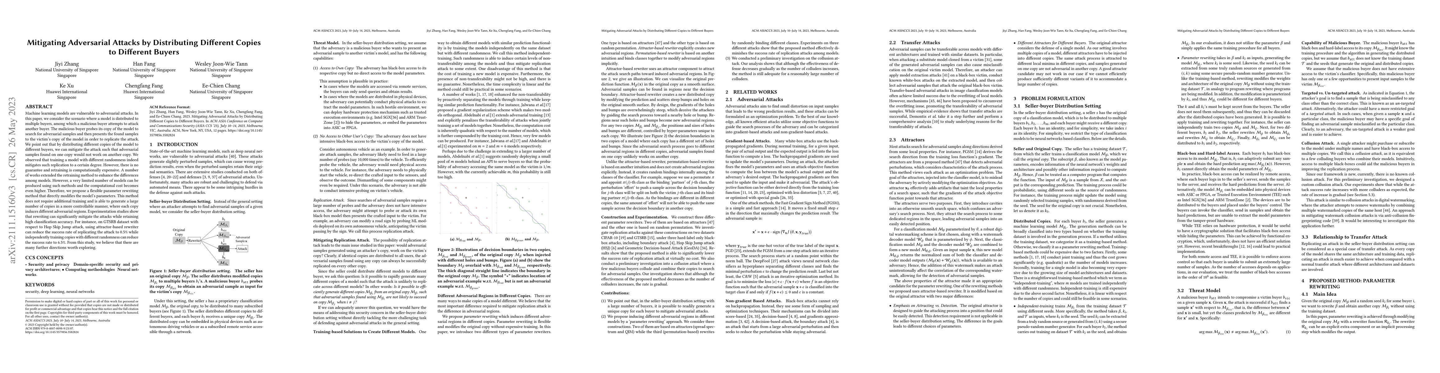 Thumbnail for Mitigating Adversarial Attacks by Distributing Different Copies to
  Different Users