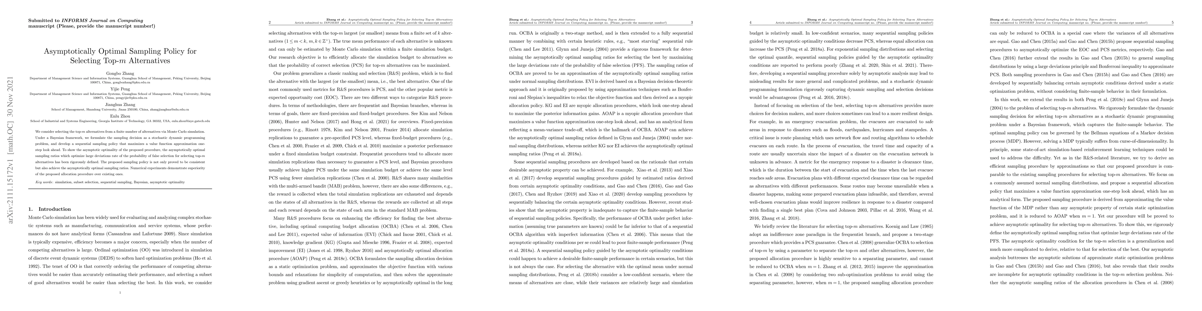 Thumbnail for Asymptotically Optimal Sampling Policy for Selecting Top-m Alternatives