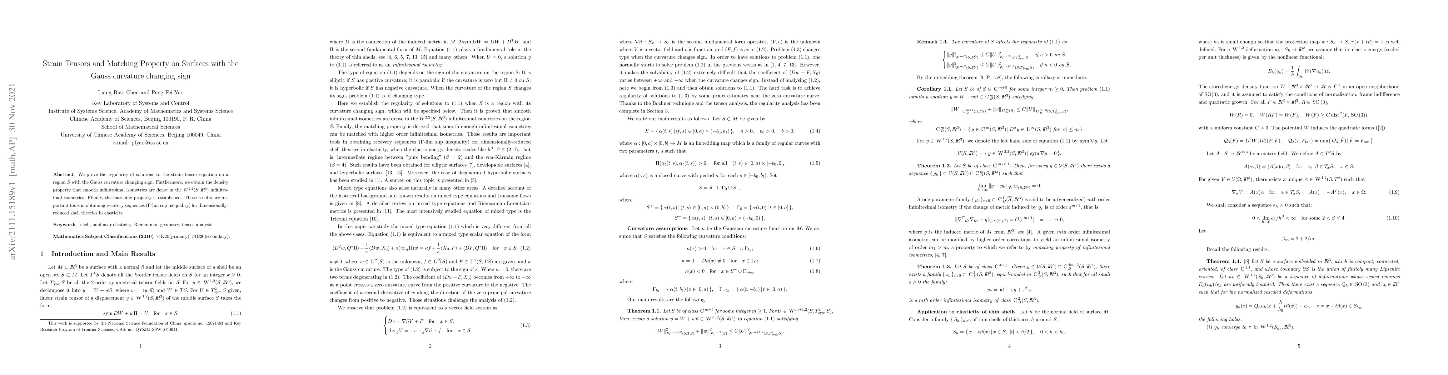 Thumbnail for Strain Tensors and Matching Property on Surfaces with the Gauss
  curvature changing sign