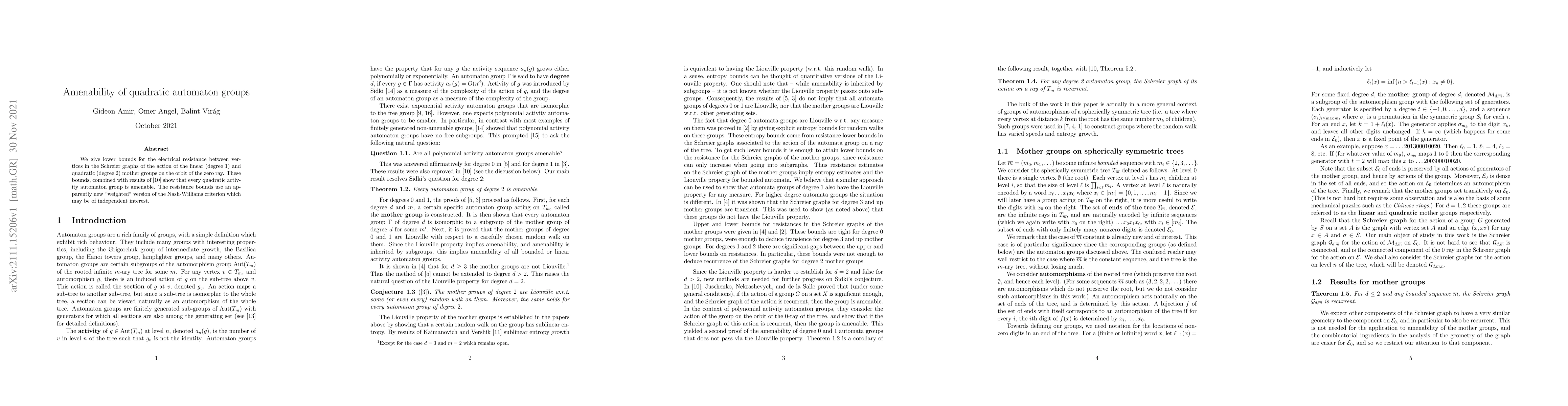 Thumbnail for Amenability of quadratic automaton groups