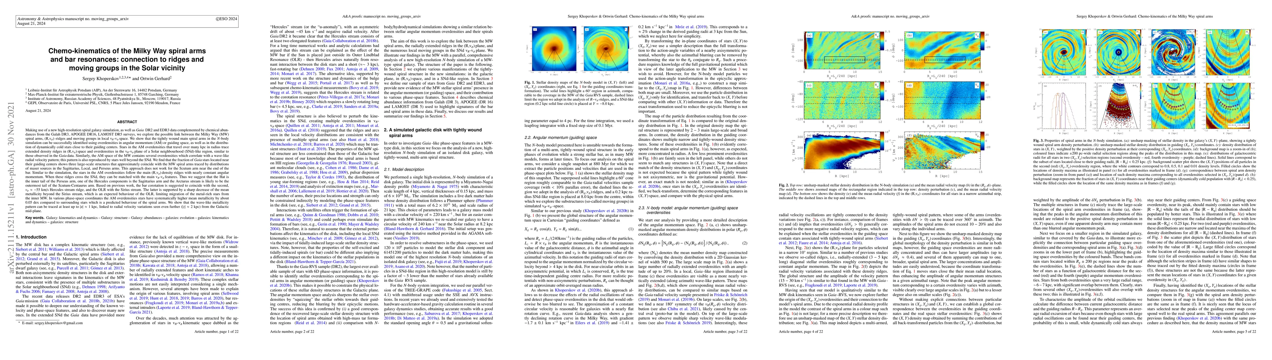Thumbnail for Chemo-kinematics of the Milky Way spiral arms and bar resonances:
  connection to ridges and moving groups in the Solar vicinity