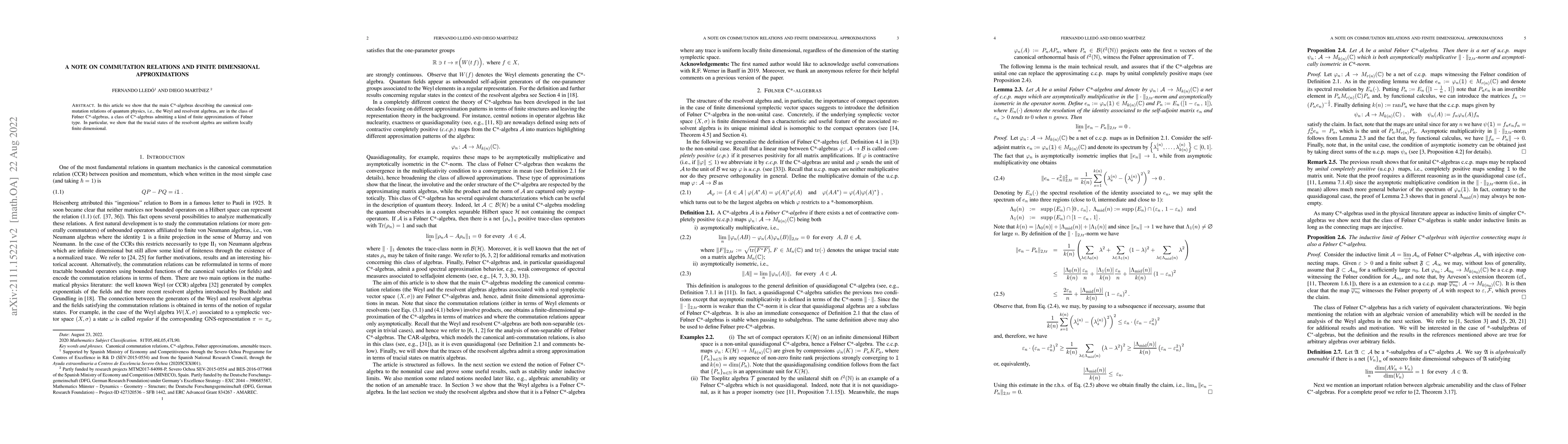 Thumbnail for A note on commutation relations and finite dimensional approximations