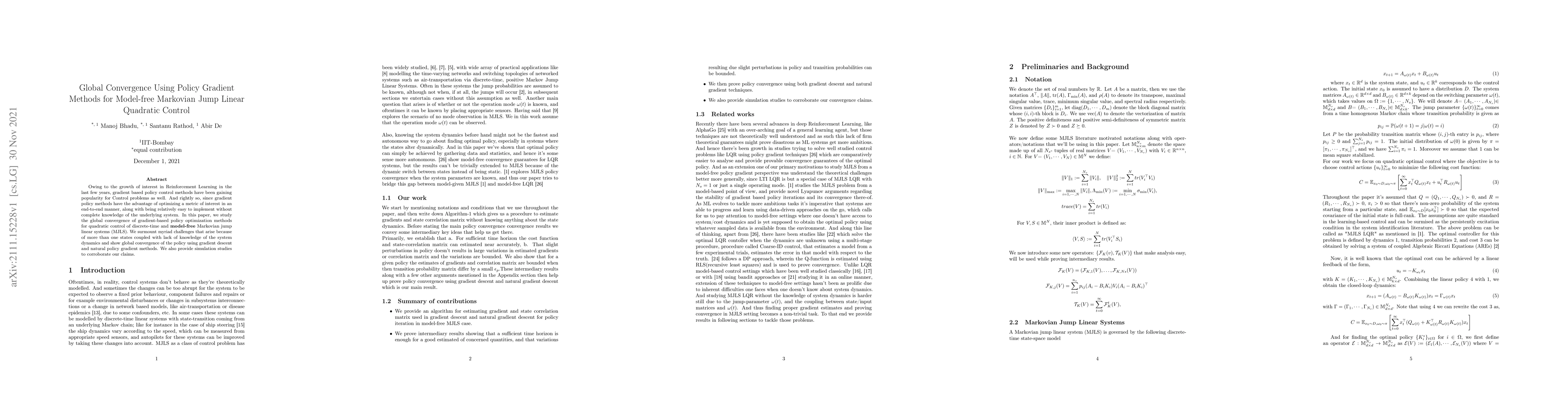 Thumbnail for Global Convergence Using Policy Gradient Methods for Model-free
  Markovian Jump Linear Quadratic Control