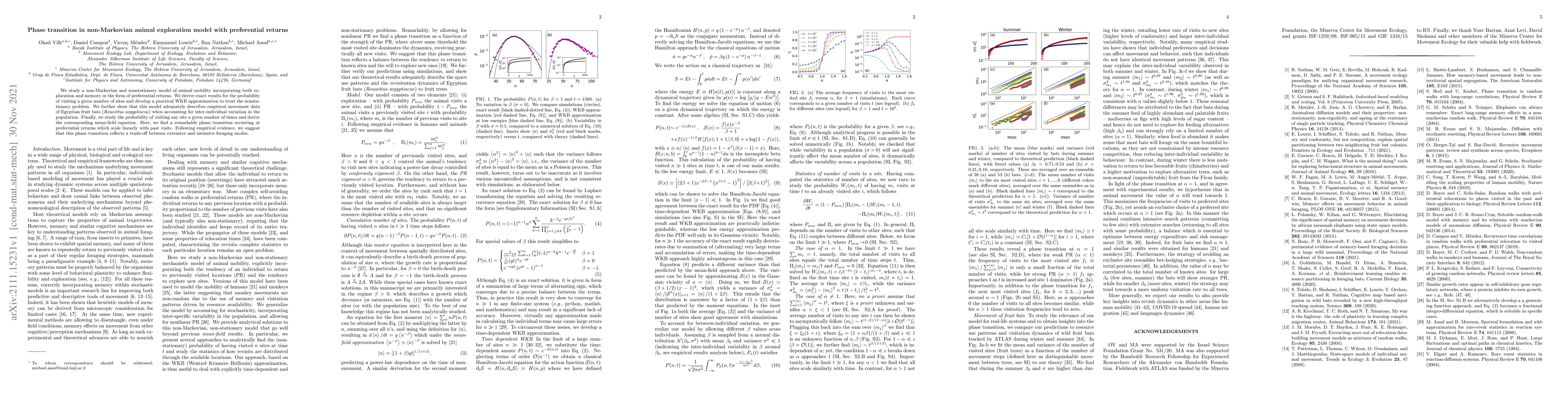 Thumbnail for Phase transition in non-Markovian animal exploration model with
  preferential returns