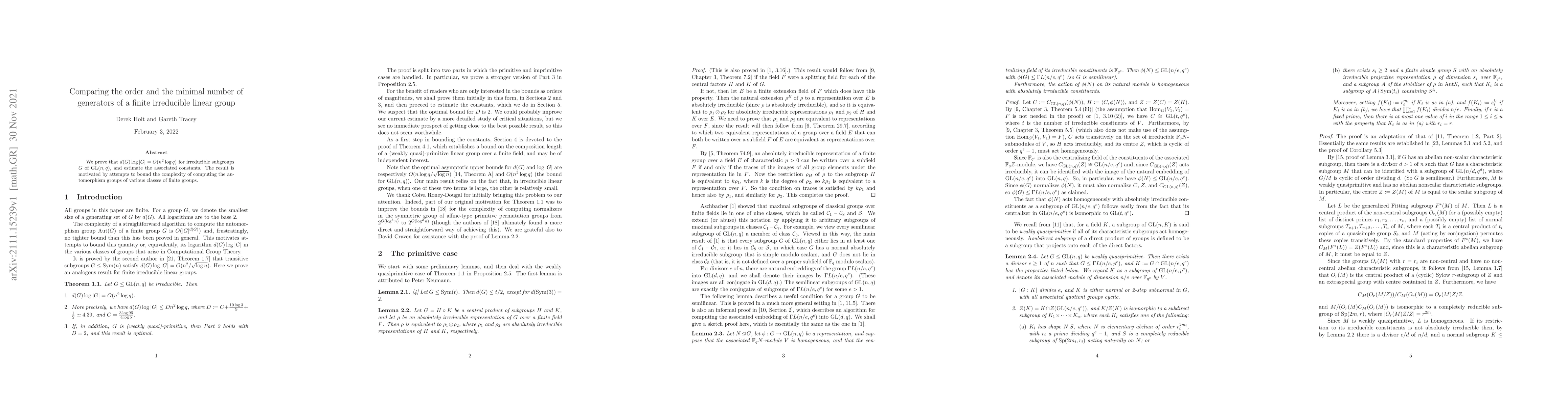 Thumbnail for Comparing the order and the minimal number of generators of a finite
  irreducible linear group
