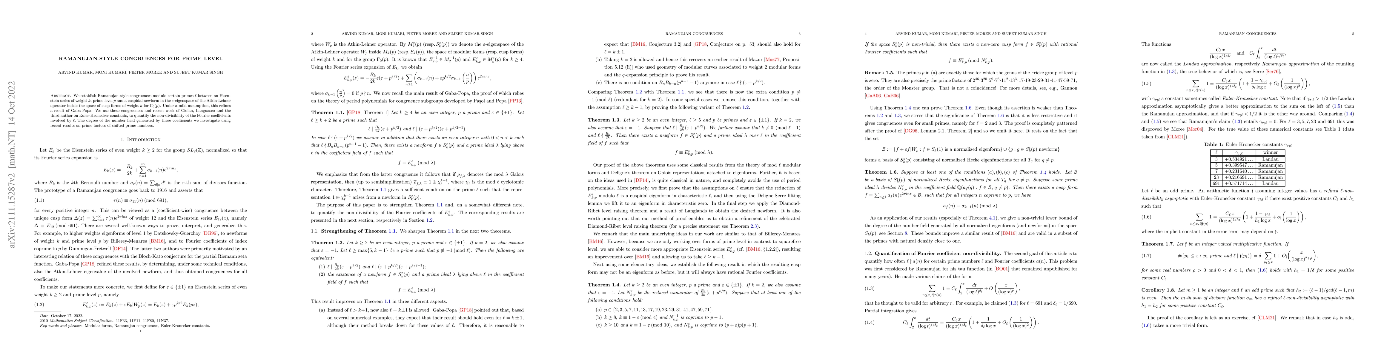 Thumbnail for Ramanujan-style congruences for prime level