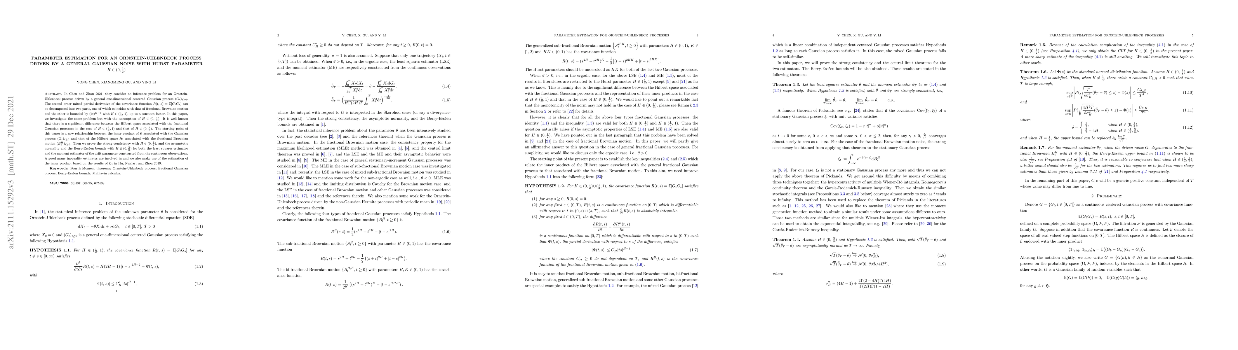 Thumbnail for Parameter estimation for an Ornstein-Uhlenbeck Process driven by a
  general Gaussian noise with Hurst Parameter $H\in (0,\frac12)$