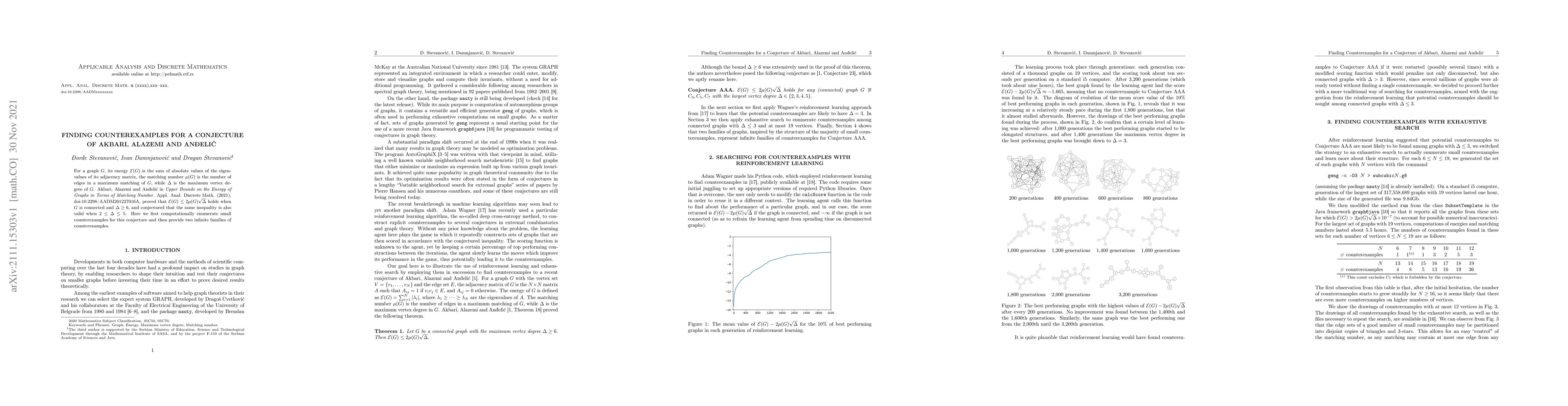 Thumbnail for Finding counterexamples for a conjecture of Akbari, Alazemi and
  Andjeli\'c