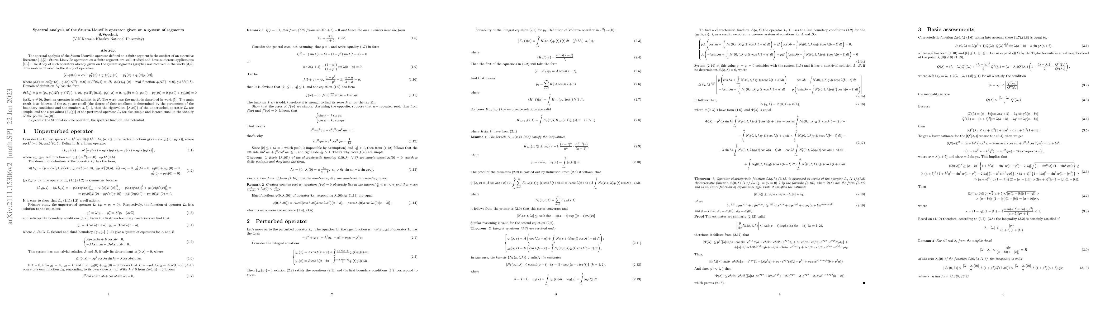 Thumbnail for Spectral analysis of the Sturm-Liouville operator given on a system of
  segments