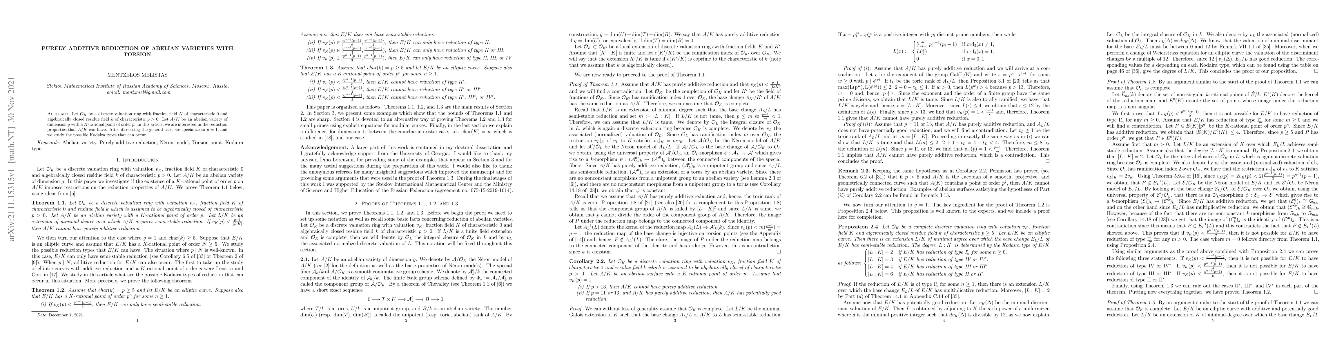 Thumbnail for Purely additive reduction of abelian varieties with torsion