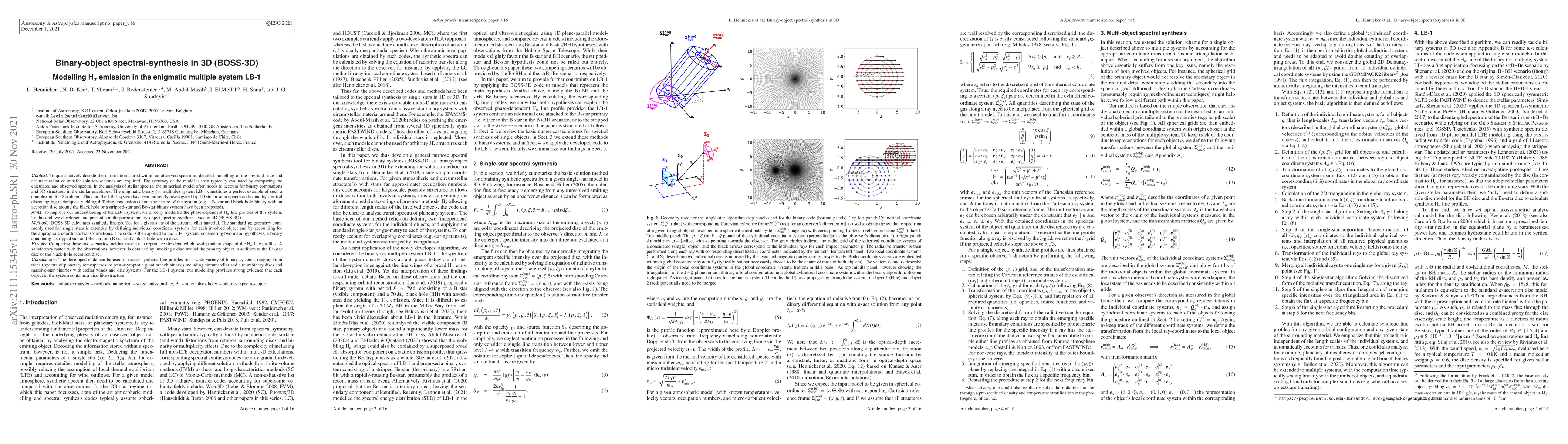 Thumbnail for Binary-object spectral-synthesis in 3D (BOSS-3D) -- Modelling H-alpha
  emission in the enigmatic multiple system LB-1