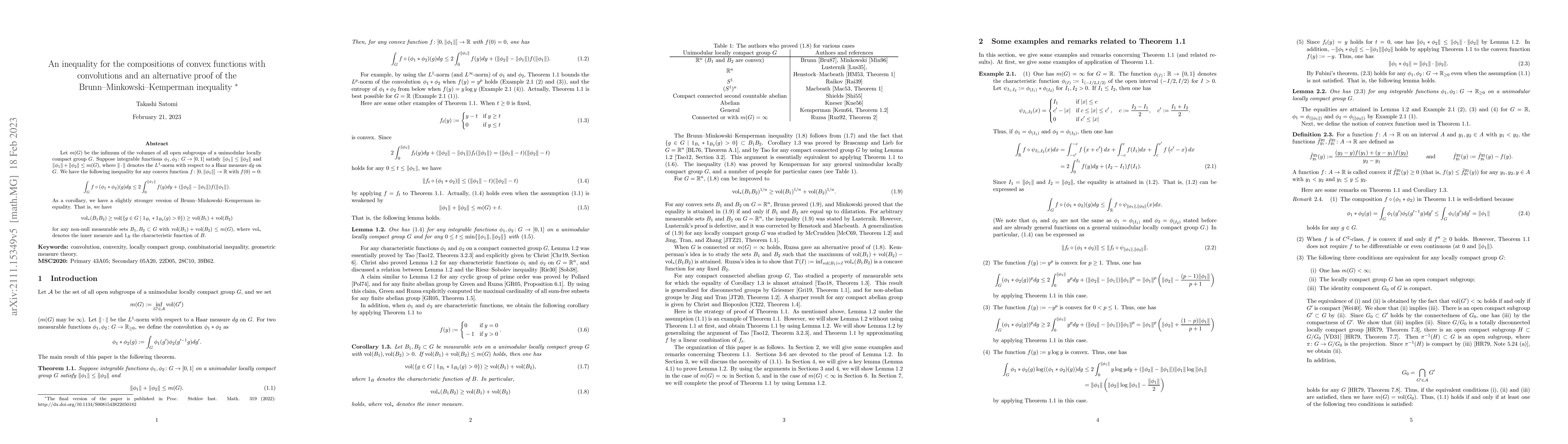 Thumbnail for An inequality for the compositions of convex functions with convolutions
  and an alternative proof of the Brunn-Minkowski-Kemperman inequality