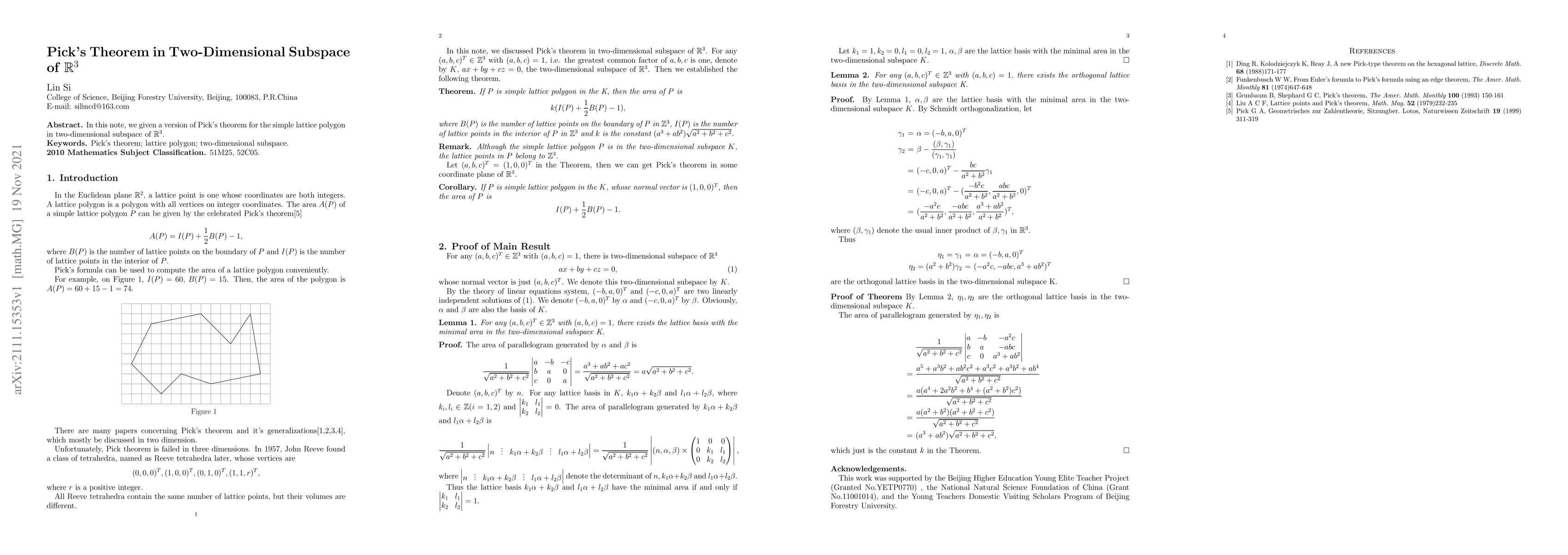 Thumbnail for Pick's Theorem in Two-Dimensional Subspace of R^3