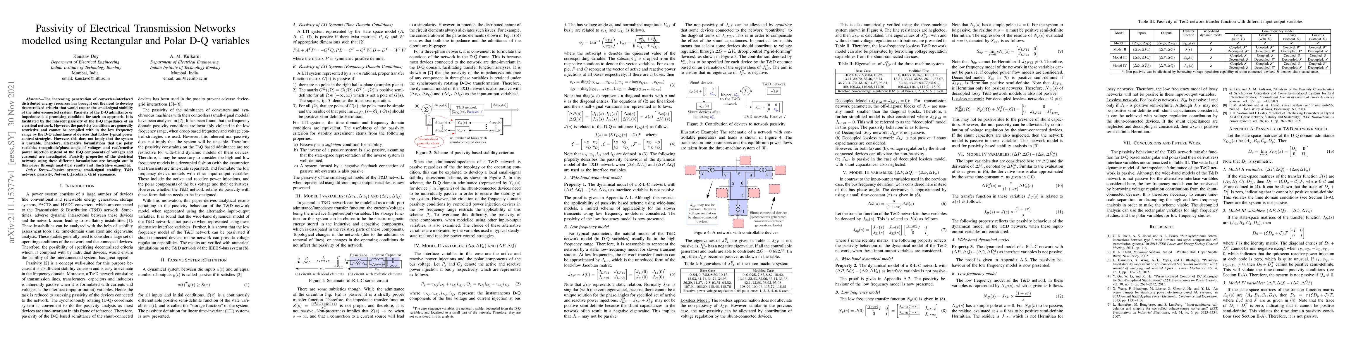 Thumbnail for Passivity of Electrical Transmission Networks modelled using Rectangular
  and Polar D-Q variables