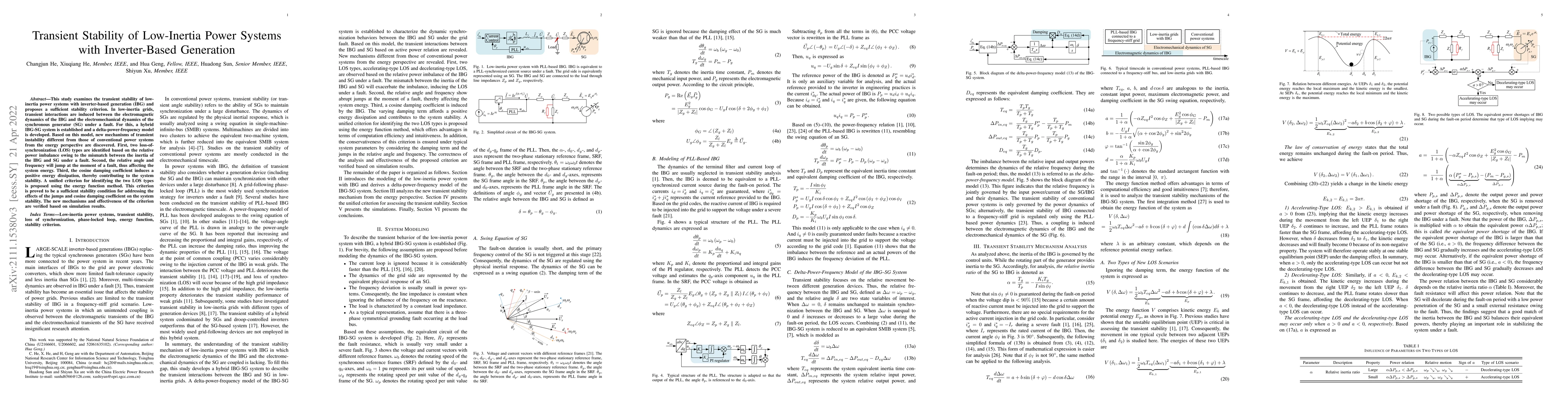 Thumbnail for Transient Stability of Low-Inertia Power Systems with Inverter-Based
  Generation