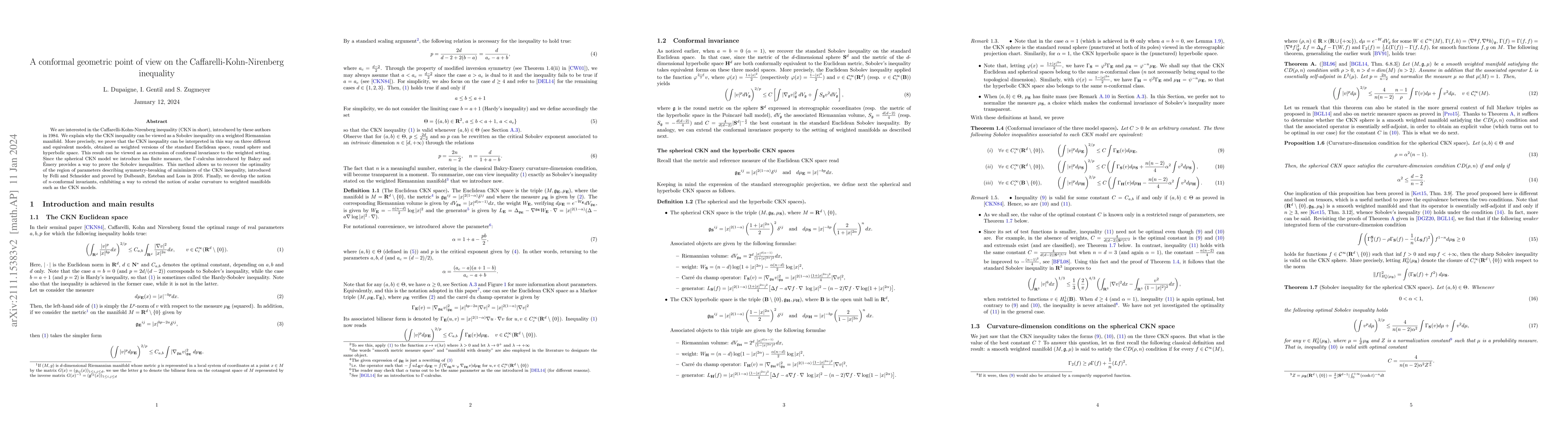 Thumbnail for A conformal geometric point of view on the Caffarelli-Kohn-Nirenberg
  inequality