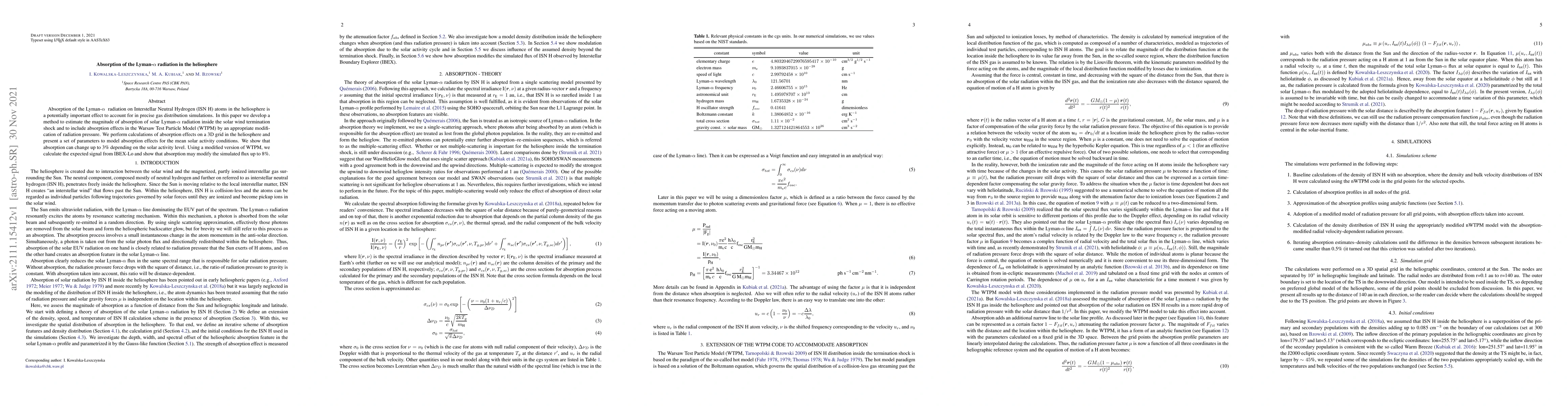 Thumbnail for Absorption of the Lyman-$\alpha$ radiation in the heliosphere