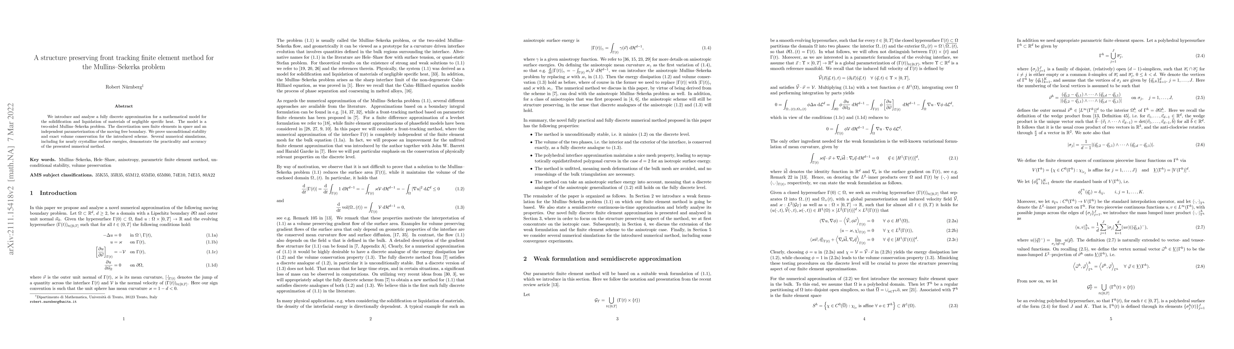 Thumbnail for A structure preserving front tracking finite element method for the
  Mullins--Sekerka problem