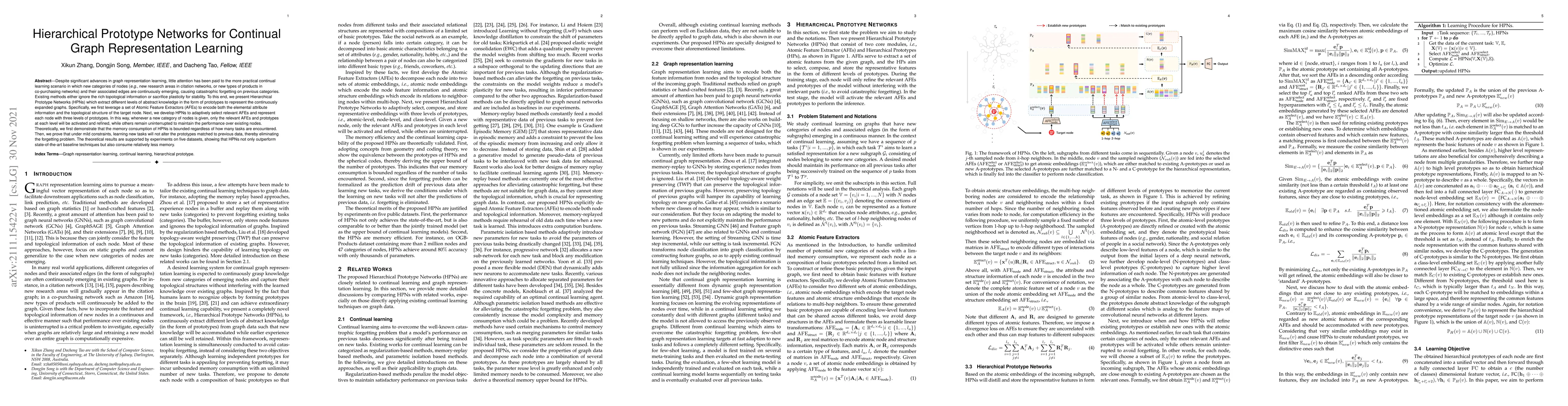 Thumbnail for Hierarchical Prototype Networks for Continual Graph Representation
  Learning