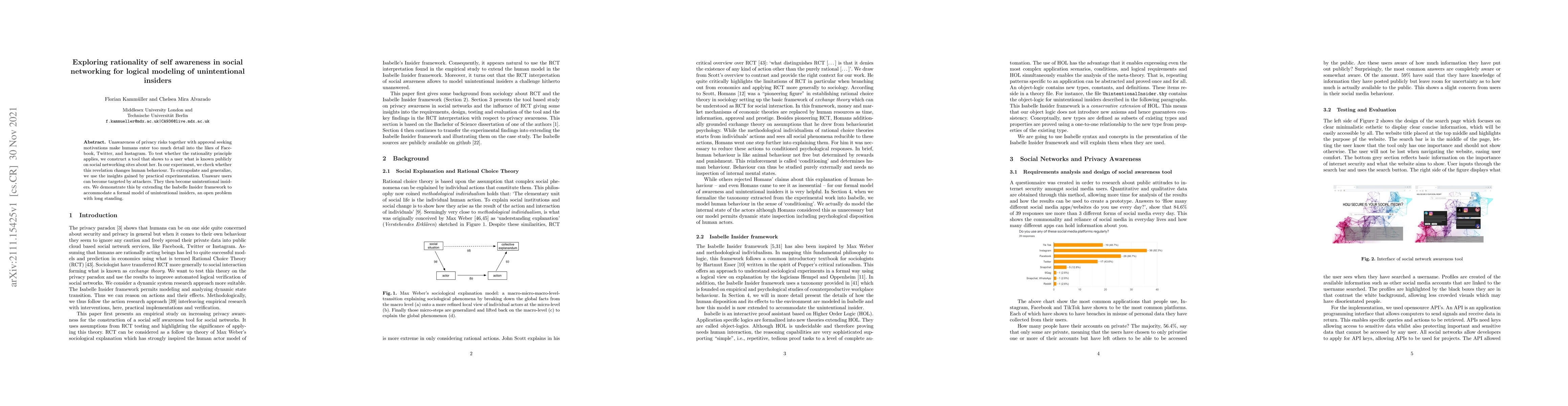 Thumbnail for Exploring rationality of self awareness in social networking for logical
  modeling of unintentional insiders