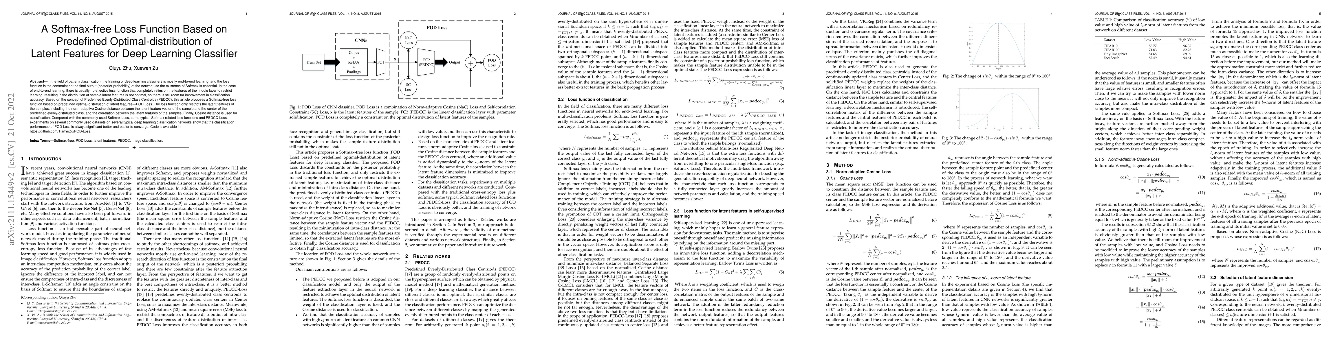 Thumbnail for A Softmax-free Loss Function Based on Predefined Optimal-distribution of
  Latent Features for Deep Learning Classifier
