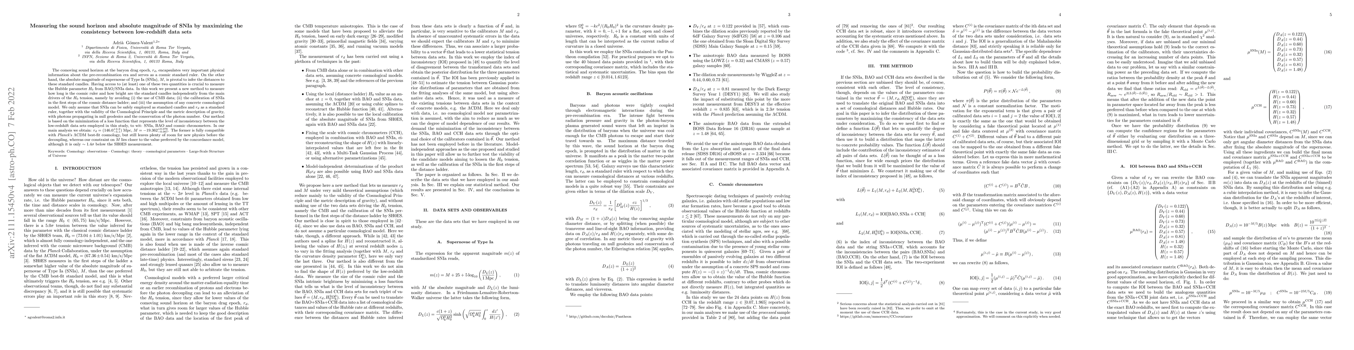 Thumbnail for Measuring the sound horizon and absolute magnitude of SNIa by maximizing
  the consistency between low-redshift data sets