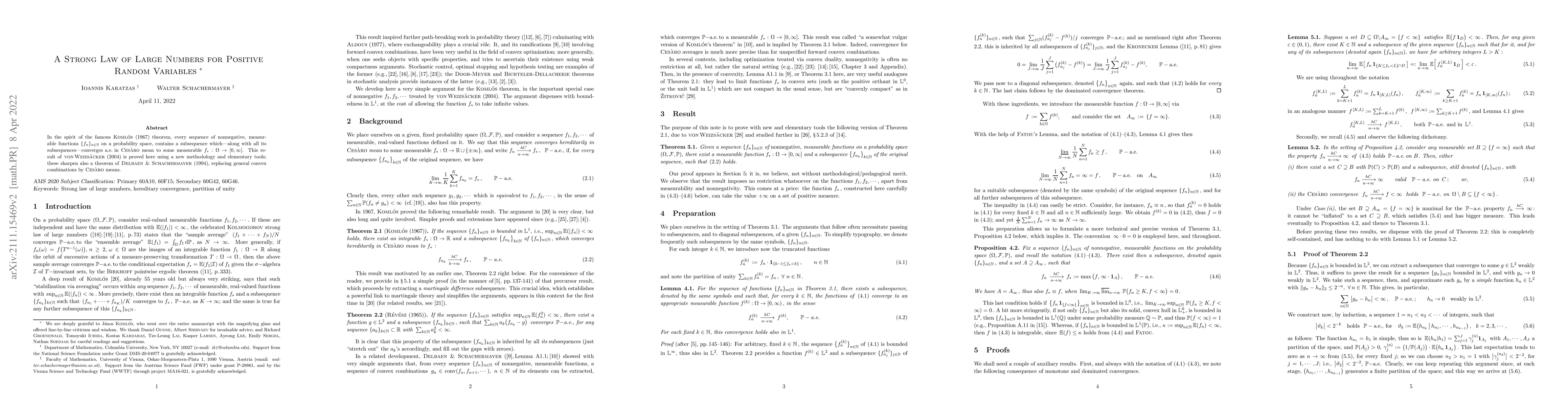 Thumbnail for A Strong Law of Large Numbers for Positive Random Variables