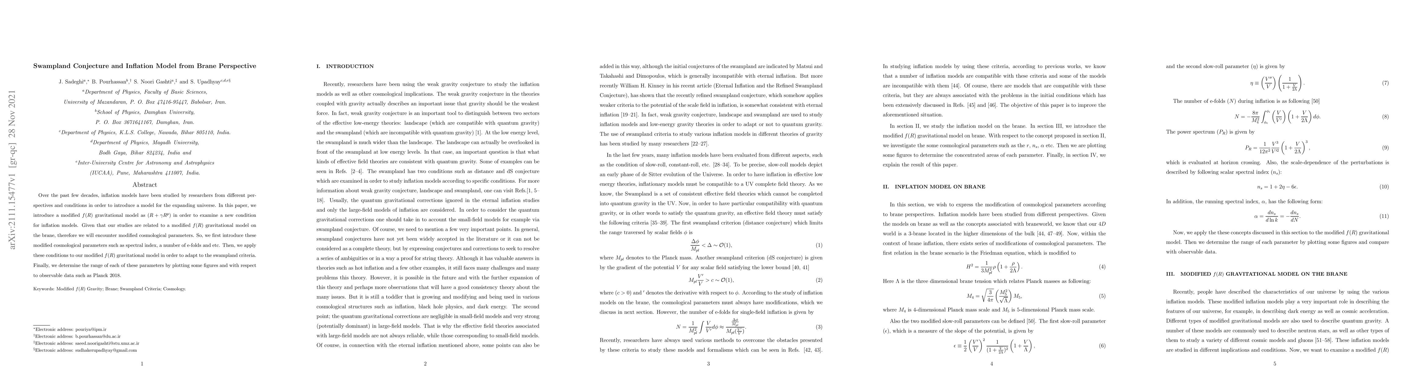 Thumbnail for Swampland Conjecture and Inflation Model from Brane Perspective