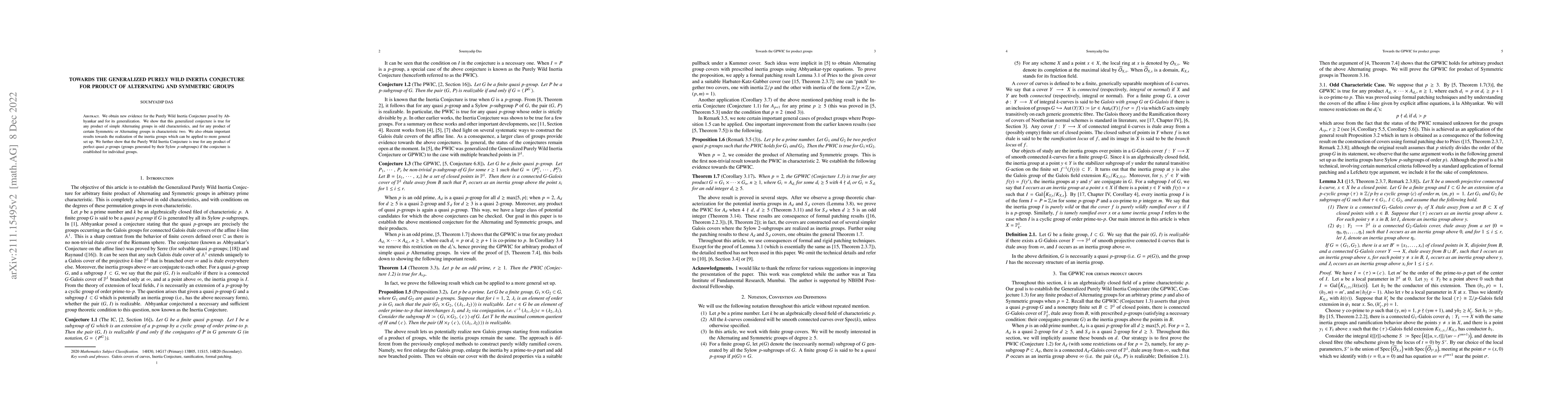 Thumbnail for Towards the Generalized Purely Wild Inertia Conjecture for product of
  Alternating and Symmetric Groups